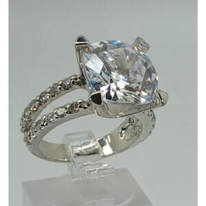 Vintage Ring Size 7 Silver Tone White Gold GP CZ Diamond Cocktail